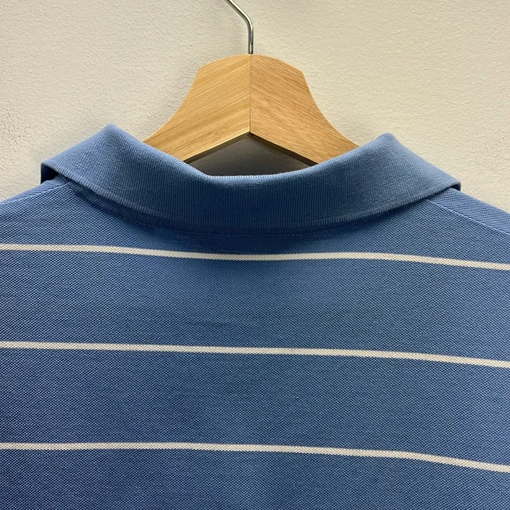 Ralph Lauren Polo Golf Shirt Blue White Stripe Pima Cotton Mens Large Preppy